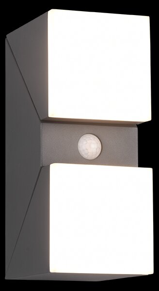 Trio 270669242 LED venkovní nástěnné svítidlo s pohybovým čidlem Avon 2x6W | 1600lm | 3000K | IP54 - nastavitelné, orientační svítidlo, antracit