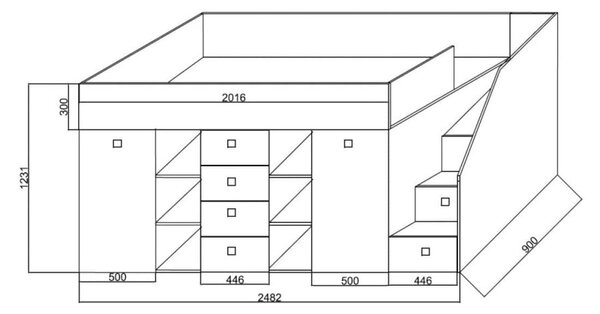 Zvýšená multifunkční postel Kony 3 Varianta: Levá, Barevné provedení: Beton/bílá