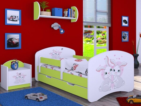 Dětská postel se šuplíkem 180x90cm ZAJÍČCI - zelená