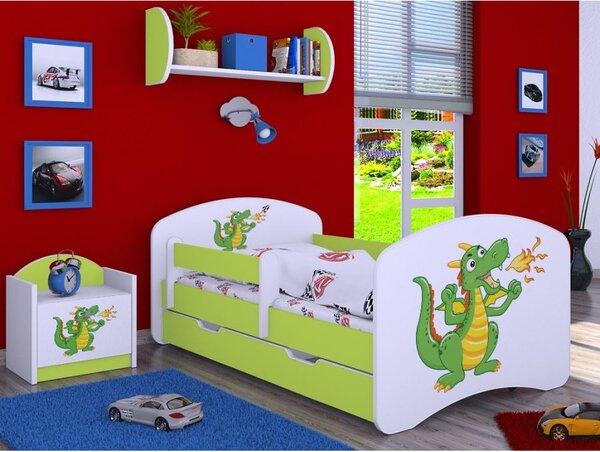 Dětská postel se šuplíkem 160x80cm ZELENÝ DRAK - zelená