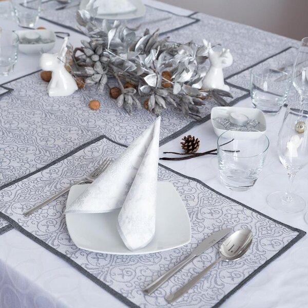 Prostírání MOTIV LUREX ornament bílostříbrná prostírání cca 30 x 45 cm