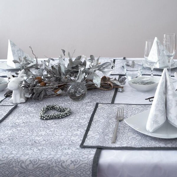 Prostírání MOTIV LUREX ornament bílostříbrná prostírání cca 30 x 45 cm
