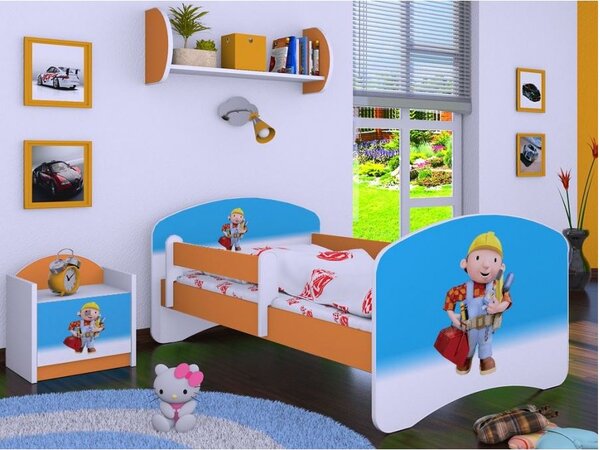 Dětská postel bez šuplíku 160x80cm BOŘEK STAVITEL - oranžová