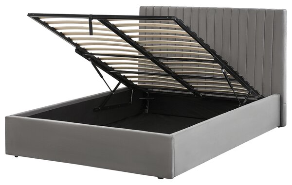 Sametová postel s úložným prostorem 140 x 200 cm šedá VION