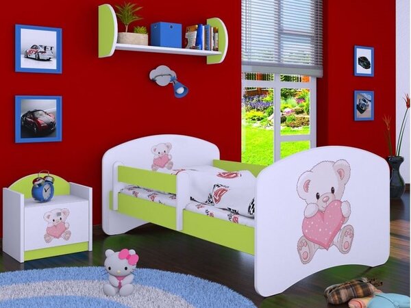 Dětská postel bez šuplíku 160x80cm MEDVÍDEK SE SRDÍČKEM - zelená