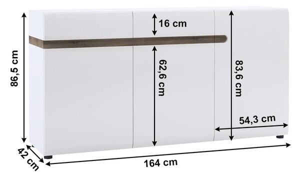 KONDELA Komoda, bílá extra vysoký lesk HG/dub sonoma truflový, LYNATET 40