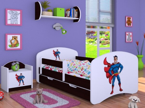 Dětská postel se šuplíkem 160x80cm SUPERMAN - kaštan wenge