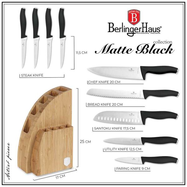 Sada nožů se stojanem BAMBOO 10 ks Matte Black Collection