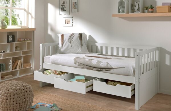 -25 % Dny MOMENTI– Bílá borovicová postel Vipack Fritz 90 x 200 cm se zásuvkami