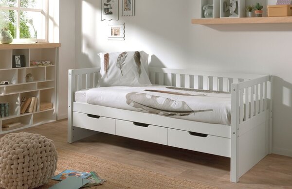 -25 % Dny MOMENTI– Bílá borovicová postel Vipack Fritz 90 x 200 cm se zásuvkami