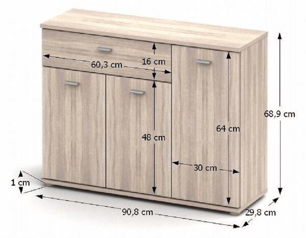KONDELA Komoda, dub sonoma, NENA TYP 3