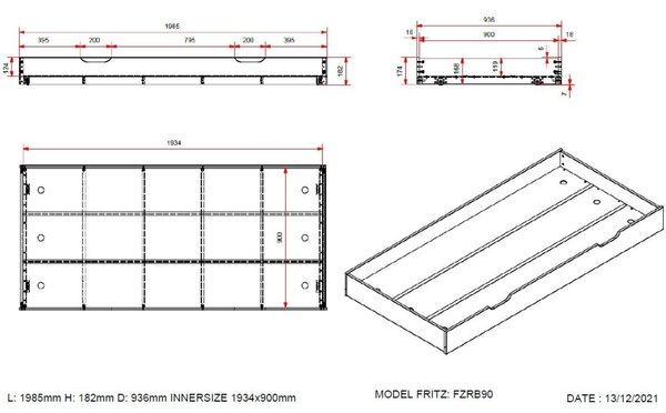 Borovicová zásuvka k posteli Vipack Fritz 198,5 x 94 cm