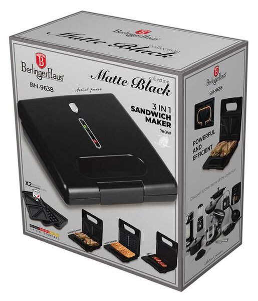 Sendvičovač 3 v 1 s nepřilnavým povrchem 780 W Matte Black Collection