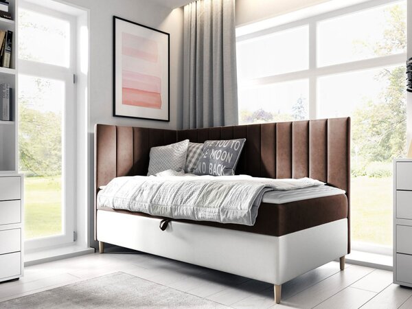 Kontinentální postel Junior Kamire 3, Strana: pravá, Rozměr postele: 90x200, Barva:: ekokůže Soft 017 (bílá) + Fresh 37 5903211204593