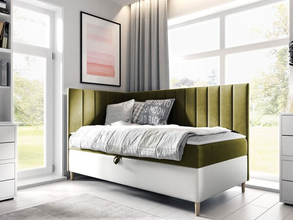 Kontinentální postel Junior Kamire 3, Strana: pravá, Rozměr postele: 90x200, Barva:: ekokůže Soft 017 (bílá) + Fresh 37 5903211204593