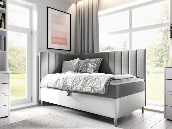Kontinentální postel Junior Kamire 3, Strana: pravá, Rozměr postele: 90x200, Barva:: ekokůže Soft 017 (bílá) + Fresh 37 5903211204593