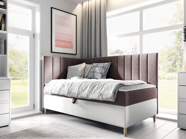 Kontinentální postel Junior Kamire 3, Strana: pravá, Rozměr postele: 90x200, Barva:: ekokůže Soft 017 (bílá) + Fresh 37 5903211204593
