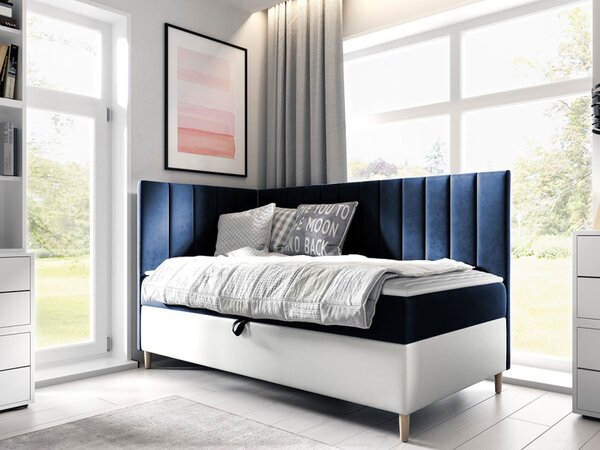 Kontinentální postel Junior Kamire 3, Strana: pravá, Rozměr postele: 90x200, Barva:: ekokůže Soft 017 (bílá) + Fresh 37 5903211204593