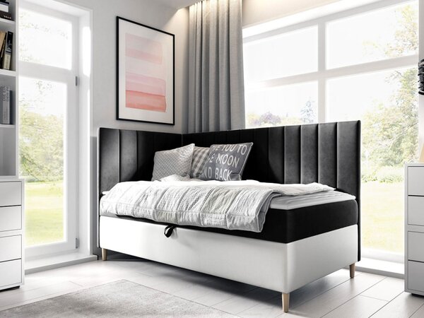 Kontinentální postel Junior Kamire 3, Strana: pravá, Rozměr postele: 90x200, Barva:: ekokůže Soft 017 (bílá) + Fresh 37 5903211204593