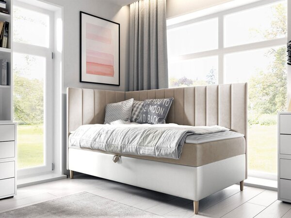Kontinentální postel Junior Kamire 3, Strana: pravá, Rozměr postele: 90x200, Barva:: ekokůže Soft 017 (bílá) + Fresh 37 5903211204593