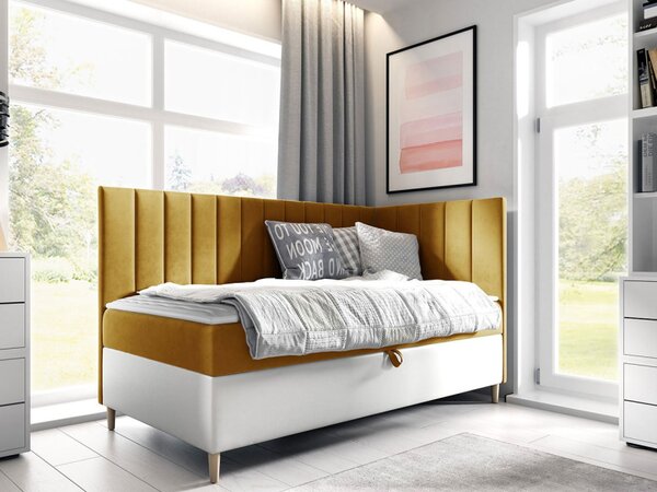 Kontinentální postel Junior Kamire 3, Strana: pravá, Rozměr postele: 90x200, Barva:: ekokůže Soft 017 (bílá) + Fresh 37 5903211204593