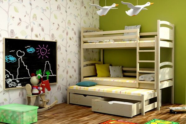 Dětská patrová postel s přistýlkou z MASIVU 200x80cm bez šuplíku - PPV002