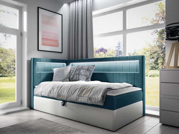 Kontinentální jednolůžková postel Junior Ribezo 3, Strana: pravá, Rozměr postele: 80x200, Barva:: ekokůže Soft 017 (bílá) + Fresh 01 5903211203244