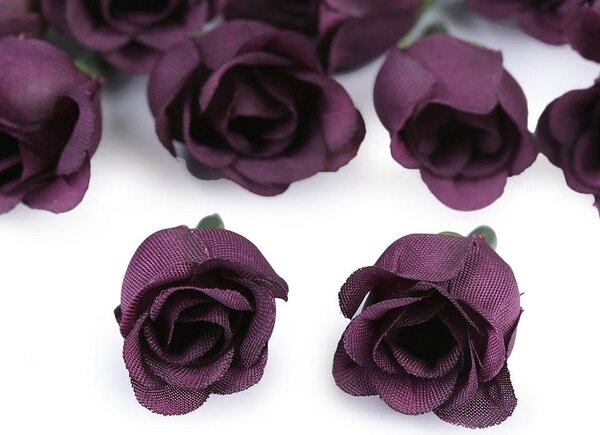 Umělý květ růže Ø2,5 cm barva 8 fialová tmavá, 5 ks