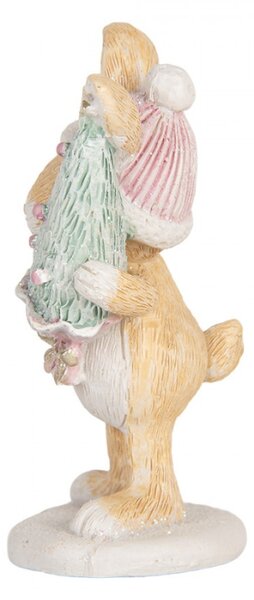 Pastelová vánoční dekorace zajíček s malým stromečkem – 5x5x10 cm