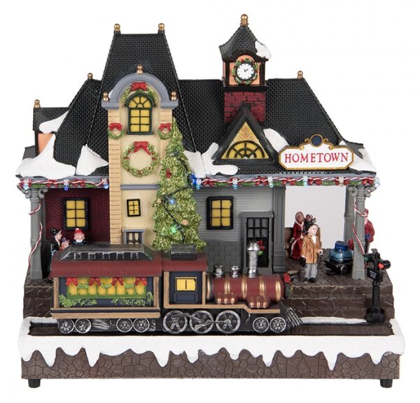 Vánoční hrací dekorace sváteční nádraží Hometown s lokomotivou s LED osvětlením – 32x16x30 cm