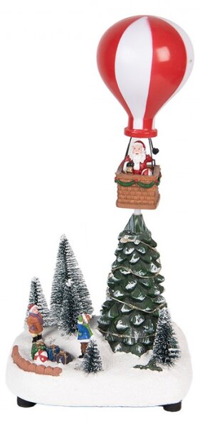 Vánoční hrací dekorace Santa Claus v balónu na stromečku s LED osvětlením – 17x13x15/18 cm
