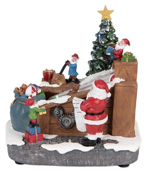 Vánoční hrací dekorace továrna Santa Clause na dárky s LED osvětlením – 20x16x20 cm