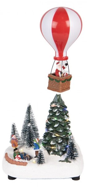 Vánoční hrací dekorace Santa Claus v balónu na stromečku s LED osvětlením – 17x13x15/18 cm