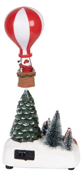 Vánoční hrací dekorace Santa Claus v balónu na stromečku s LED osvětlením – 17x13x15/18 cm