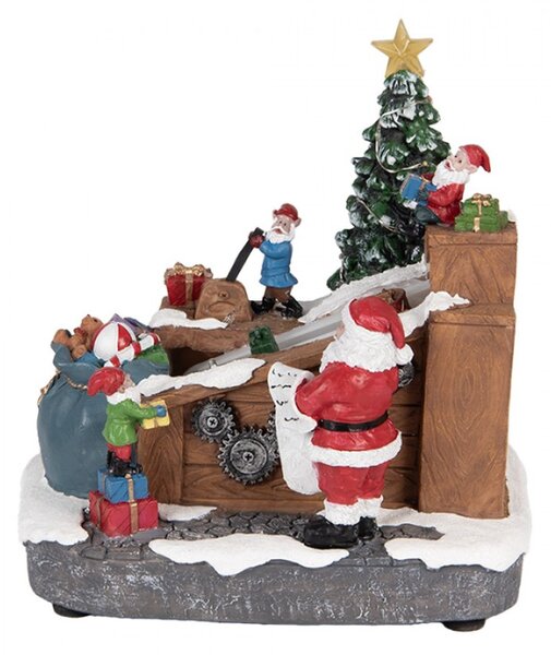 Vánoční hrací dekorace továrna Santa Clause na dárky s LED osvětlením – 20x16x20 cm