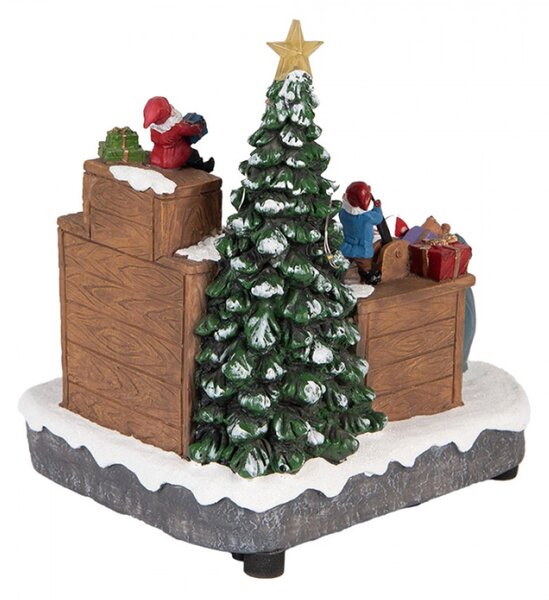 Vánoční hrací dekorace továrna Santa Clause na dárky s LED osvětlením – 20x16x20 cm