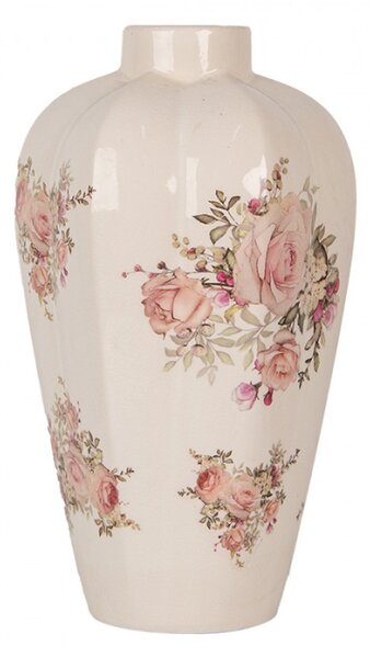 Keramická béžovorůžová váza s růžemi Rosien M – 21x34 cm