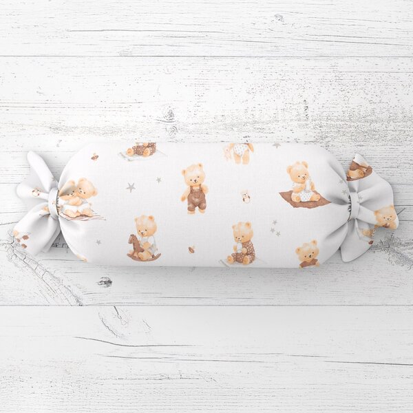 Biante Dětský polštář válec bonbon Sandra SA-732 Medvědí miminka na bílém 15x40 cm