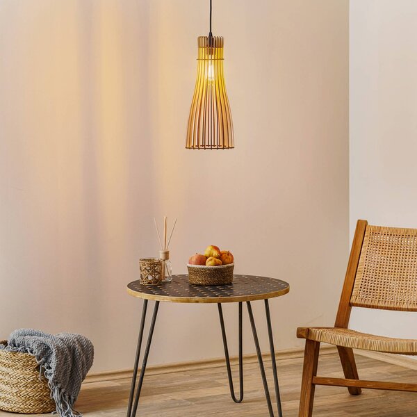 TEMAR LIGHTING Závěsné světlo Bottle, jednoplamenné, stmívatelný, Světlé dřevo, Obývací pokoj / jídelna, Dřevo, Venkovský / rustikální