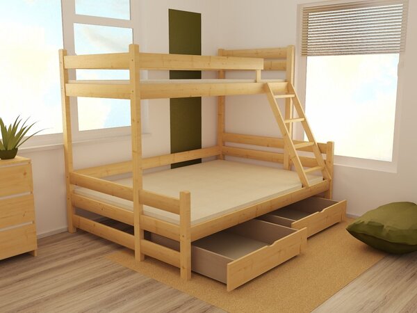 Dětská patrová postel s rozšířeným spodním lůžkem z MASIVU 200x90cm bez šuplíku - PPS004