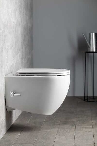 Isvea Isvea, INFINITY CLEANWASH závěsná WC mísa, integrovaná baterie a bidetová sprška, Rimless, 36,5x53cm, bílá, 10NFS9217I