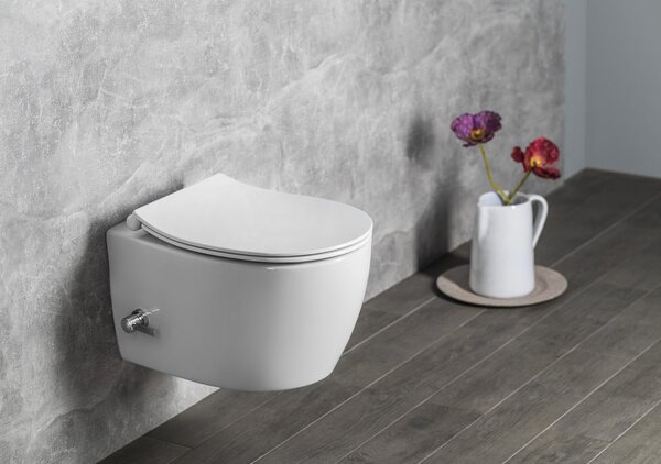 Isvea Isvea, SENTIMENTI CLEANWASH závěsná WC mísa, integrovaný ventil a bidetová sprška, Rimless, 36x51cm, bílá, 10ARS1101I
