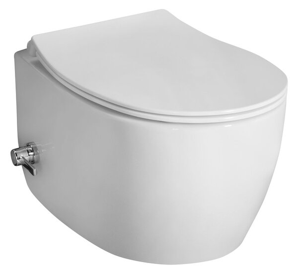 Isvea Isvea, SENTIMENTI CLEANWASH závěsná WC mísa, integrovaný ventil a bidetová sprška, Rimless, 36x51cm, bílá, 10ARS1101I