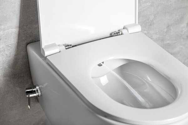 Isvea Isvea, INFINITY CLEANWASH závěsná WC mísa, integrovaná baterie a bidetová sprška, Rimless, 36,5x53cm, bílá, 10NFS9217I