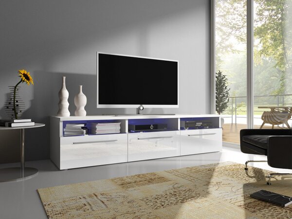 Televizní stolek s LED osvětlením FERNS 2 - bílý / lesklý bílý