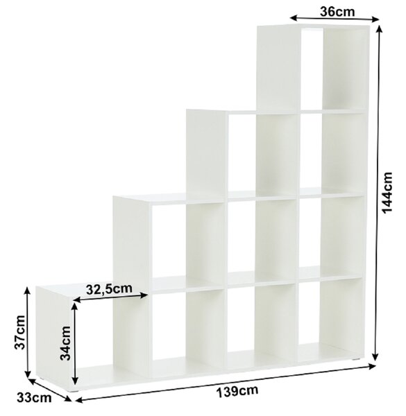 KONDELA Regál pyramida, bílý, DTD laminovaná, NORAH