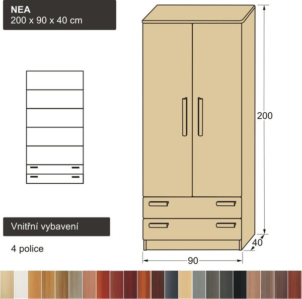 Vysoká policová skříň masiv NEA 200x90x40 (policová skříň z masivu)