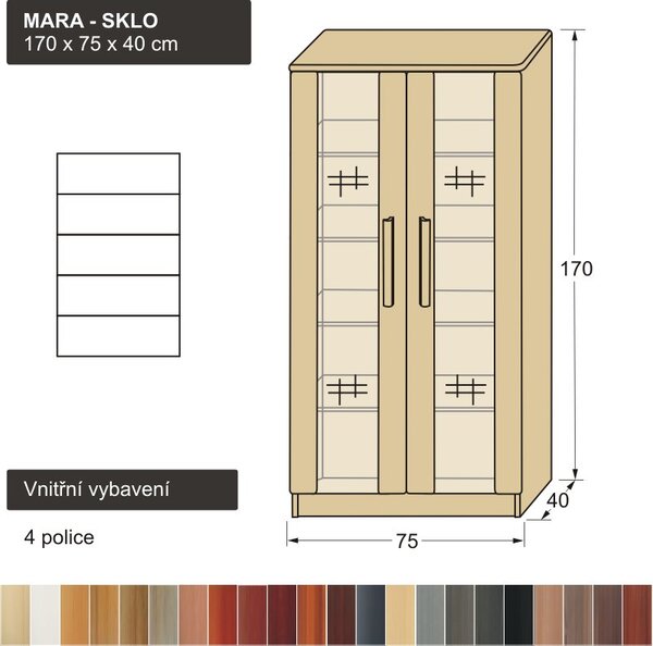 Prosklená knihovna masiv MARA SKLO 170x75x40 (dvoudveřová knihovna masiv MARA SKLO 170)