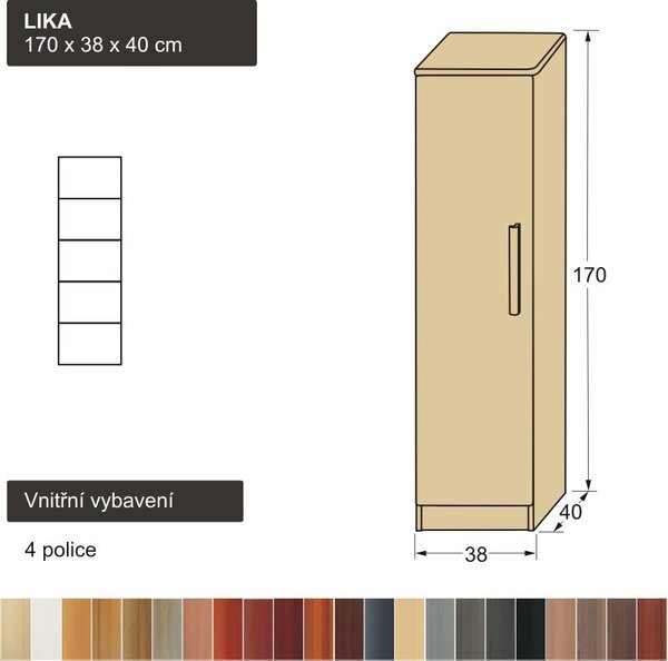 Úzká policová skříň z masivu LIKA 170x38x40 (dřevěná úzká skříň policová masiv LIKA 170 ROALHOLZ)