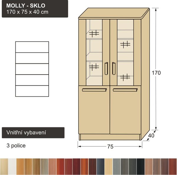 Prosklená knihovna masiv MOLLY SKLO 170x75x40 (knihovna z masivu )